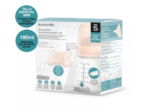Suavinex Set ZERØ.ZERØ™ Biberón Silicona 180ml + Chupete  -2 - 2 meses