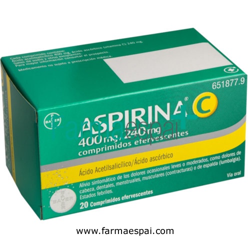 ASPIRINA C 400 mg/240 mg COMPRIMIDOS EFERVESCENTES , 20 comprimidos