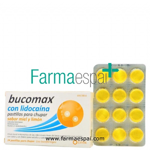 BUCOMAX CON LIDOCAINA PASTILLAS PARA CHUPAR SABOR MIEL Y LIMON, 24 pastillas