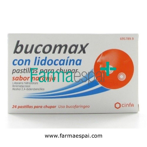 BUCOMAX CON LIDOCAINA PASTILLAS PARA CHUPAR SABOR NARANJA, 24 pastillas