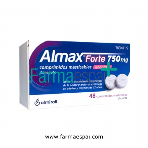 ALMAX FORTE 750 MG COMPRIMIDOS MASTICABLES SABOR FRESA, 48 comprimidos