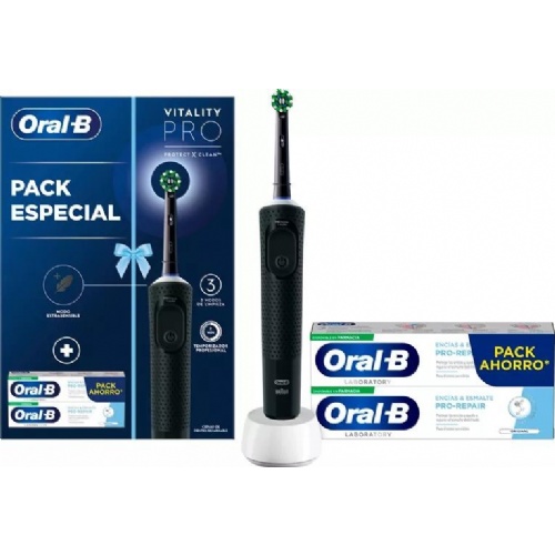 Cepillo dental electrico recargable oral-b vitality pro 1 unidad + 2 recambios color negro - oral-b 