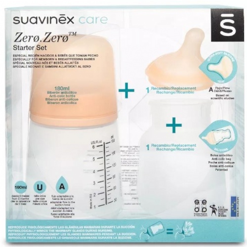 Biberon anticolico t silicona - suavinex zero zero (1 envase 180 ml set iniciacion)