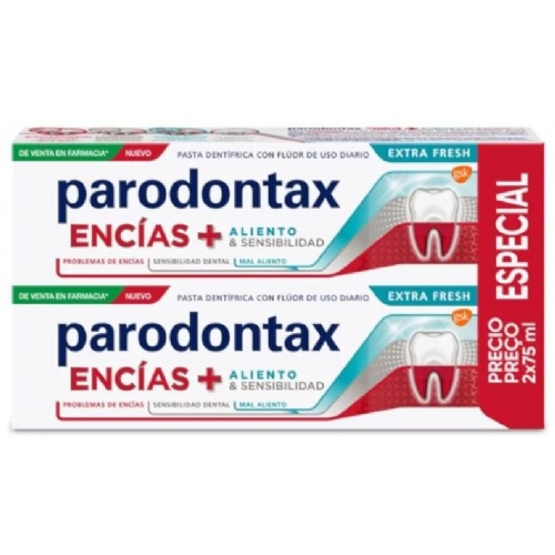 Parodontax duplo encias + aliento & sensibilidad extra fresh 2 tubos 75 ml