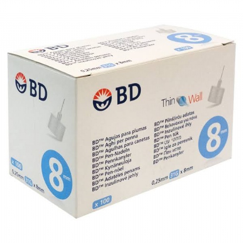 Aguja para plumas esteril bd 31 g (0.25 mm x 8 mm) 100 u