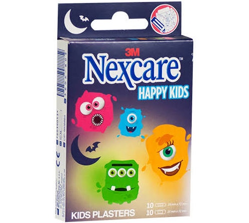 3m nexcare active happy kids - aposito adhesivo (monsters 10 u 25 mm x 72 mm + 10 u 19 mm x 72 mm)