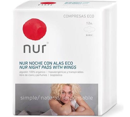 Nur farma compresa eco noche alas 100% algodon 12u