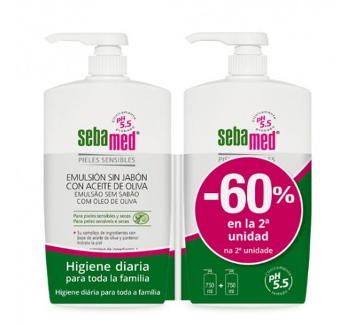 Sebamed duplo emulsion sin jabon con aceite de oliva 750 ml + 750 ml
