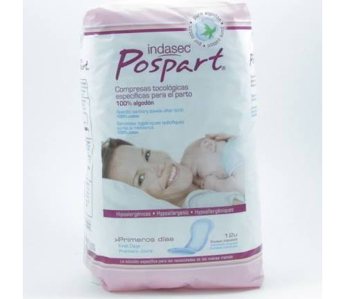 COMPRESAS HIGIENICAS FEMENINAS POSPARTO - INDASEC PRIMEROS DIAS ALGODON (12 U)