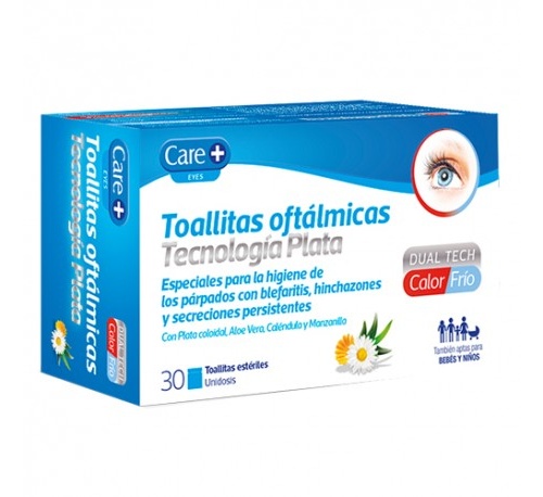 Care+ toallitas oftalmicas tecnologia plata  30 unidades