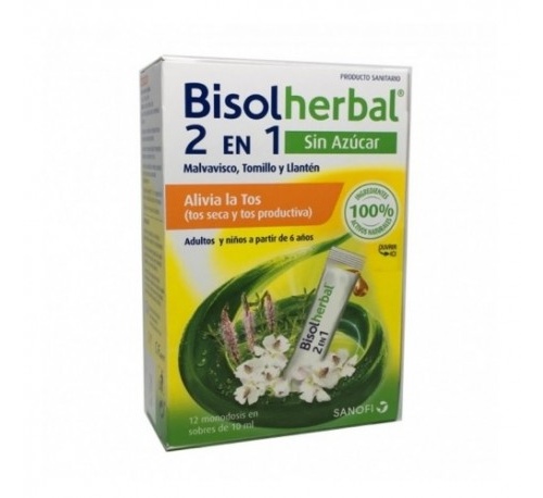 Bisolherbal 2 en 1 malvavisco, tomillo y llanten (12 sobres monodosis x 10 ml) sin azucar