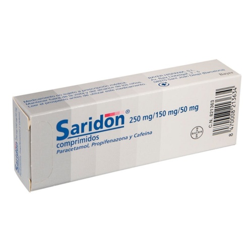 SARIDON 250 mg/150 mg/50 mg COMPRIMIDOS , 20 comprimidos