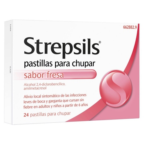 STREPSILS PASTILLAS PARA CHUPAR SABOR FRESA, 24 pastillas
