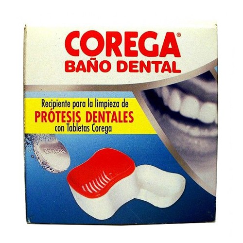 Corega recipiente baño dental limpieza protesis dental