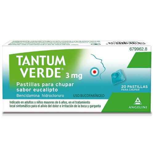 TANTUM VERDE 3 mg PASTILLAS PARA CHUPAR SABOR EUCALIPTO, 20 pastillas